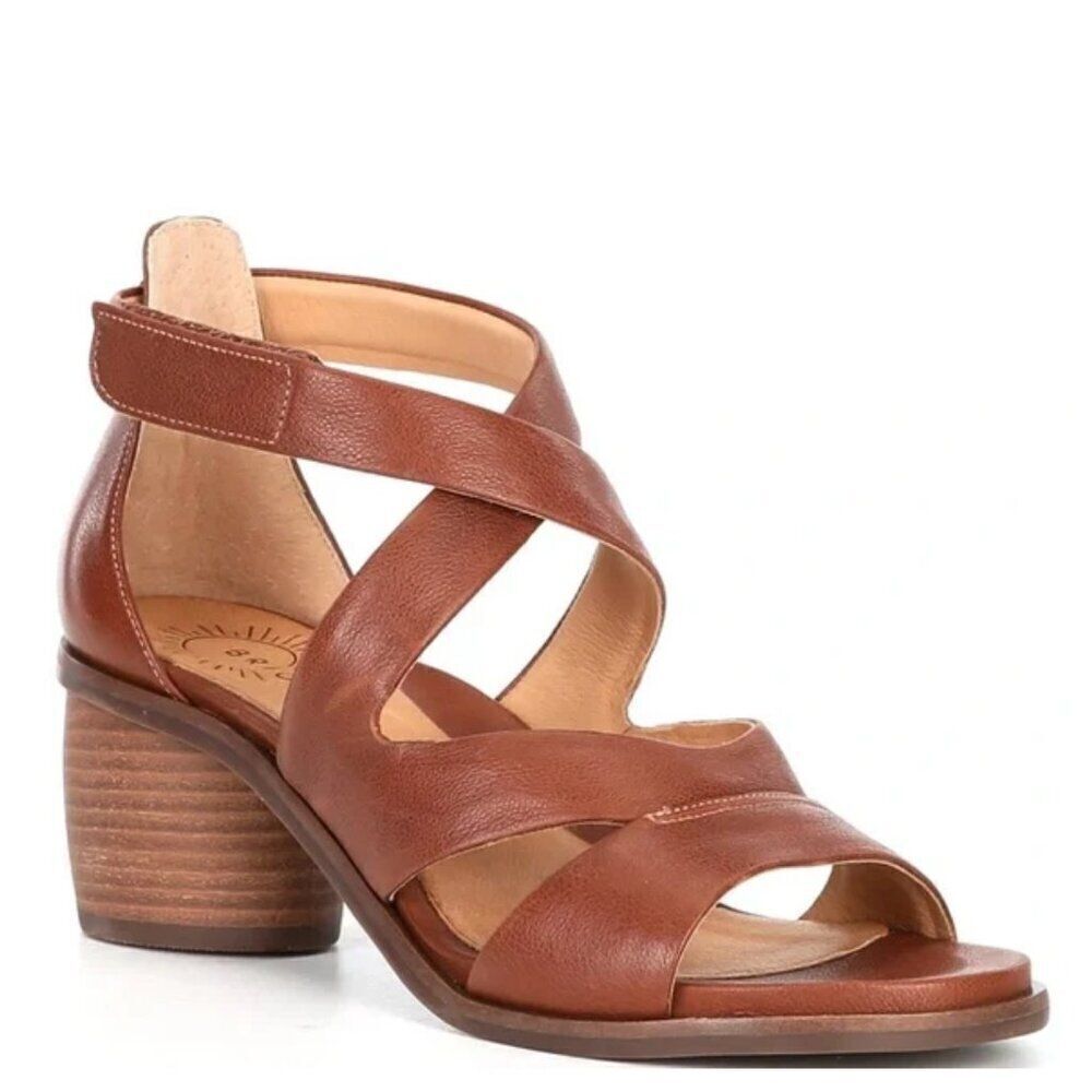 NEW Brioso Verandah Leather Block Heel Comfort Sandals in Brown